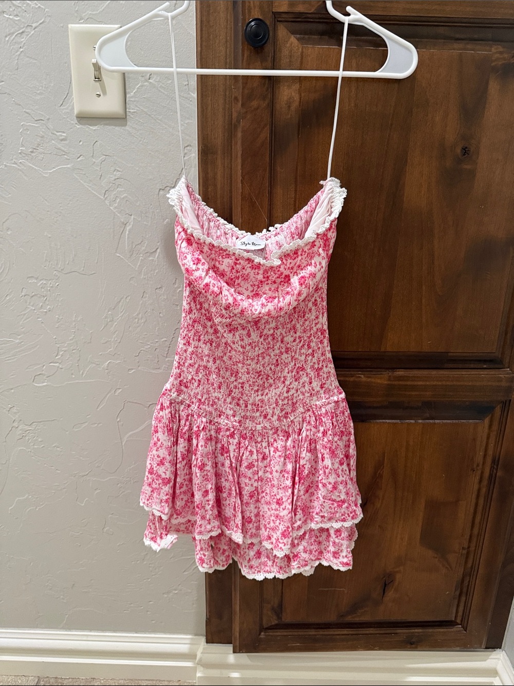STYLUS Pink Floral Strapless Ruffle Tiered Dress